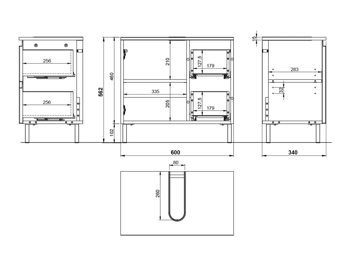 Samostojeći ormarić sa umivaonikom Talmira 103 (Graphite + Unuk hrast)