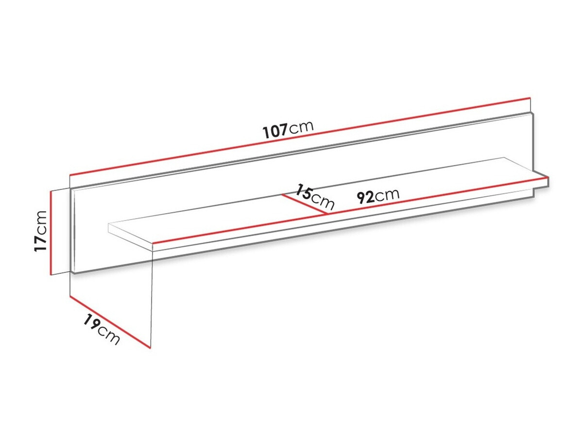 Zidna polica Lima 135 (Belo + Sjajno belo + Riviera hrast)