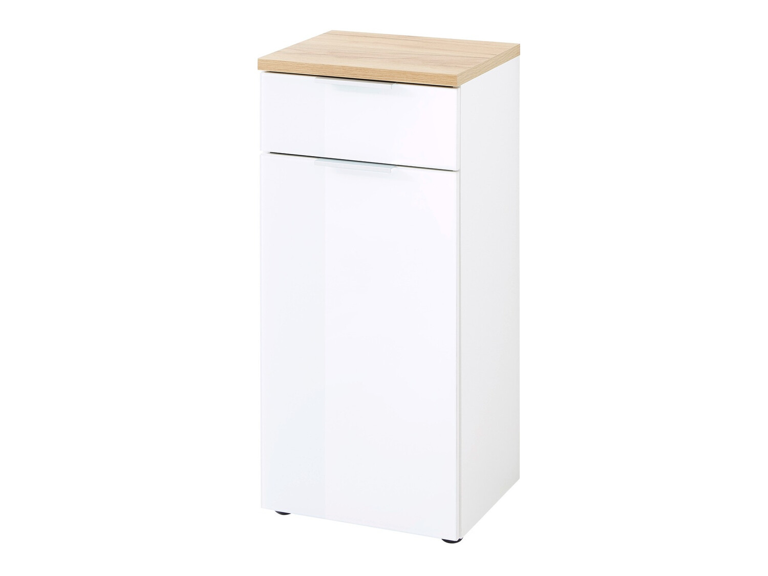 Ormarić za kupatilo Levciro 101 (Sjajno belo + Navarra hrast)