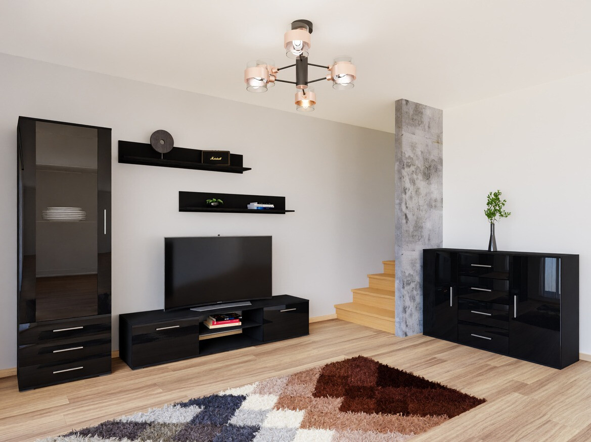 Set za dnevnu sobu Tornola 108 (Crno + Crna visoki sjaj)