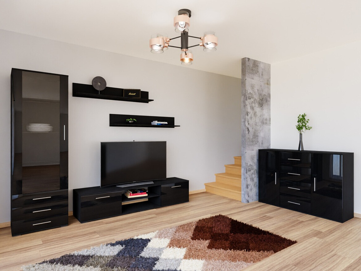 Set za dnevnu sobu Tornola 108 (Crno + Crna visoki sjaj)