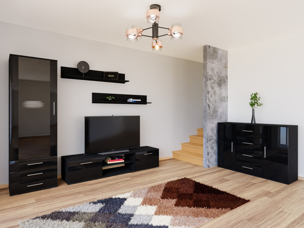 Set za dnevnu sobu Tornola 108 (Crno + Crna visoki sjaj)