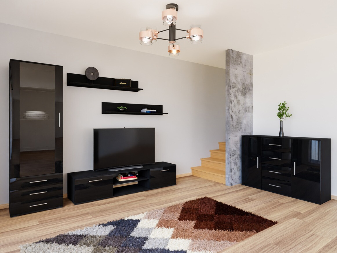 Set za dnevnu sobu Tornola 108 (Crno + Crna visoki sjaj)