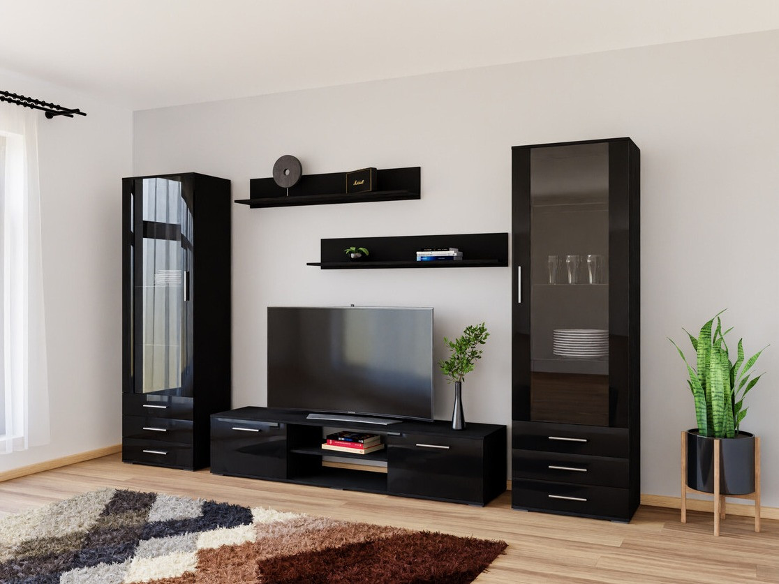 Set za dnevnu sobu Tornola 109 (Crno + Sjajno crna)