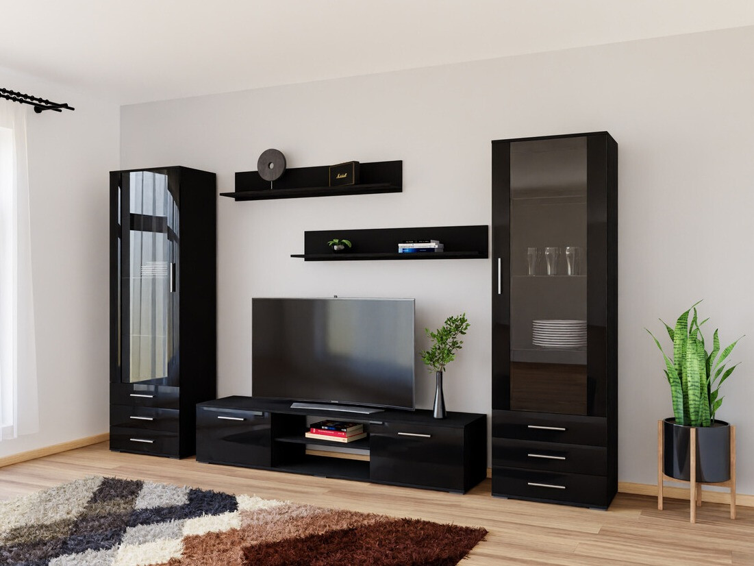 Set za dnevnu sobu Tornola 109 (Crno + Sjajno crna)