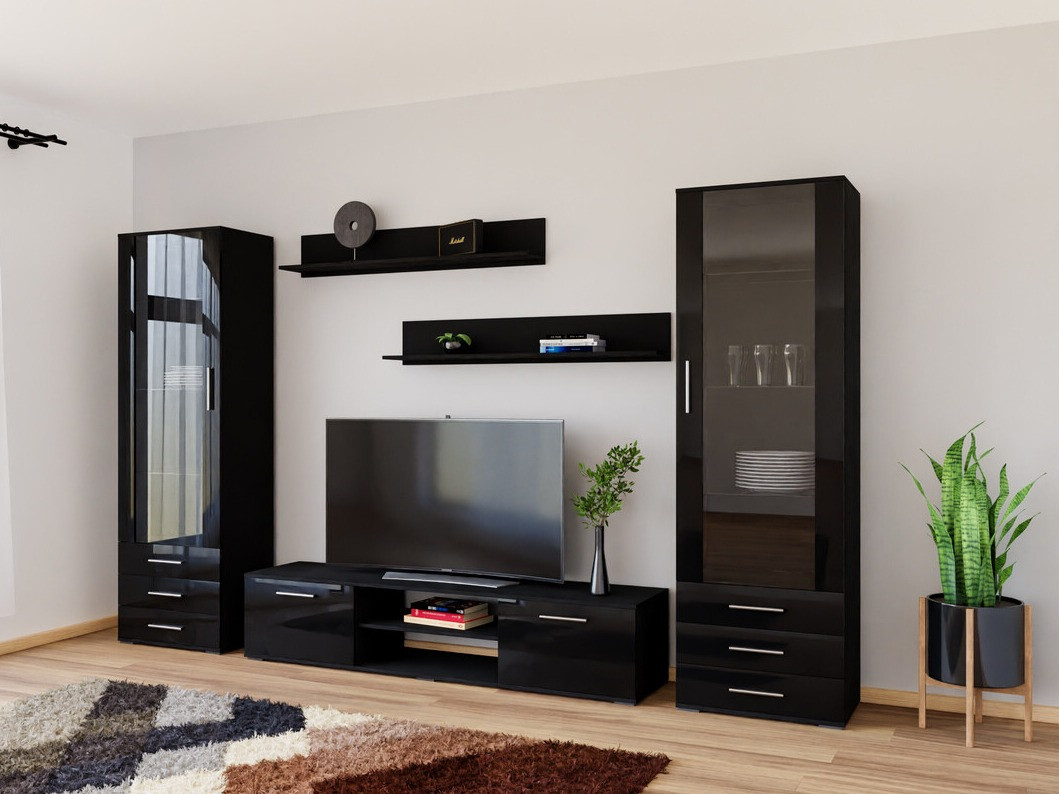 Set za dnevnu sobu Tornola 109 (Crno + Sjajno crna)