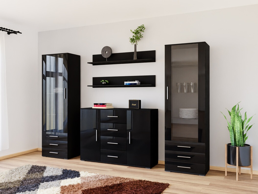 Set za dnevnu sobu Tornola 112 (Crno + Crna visoki sjaj)