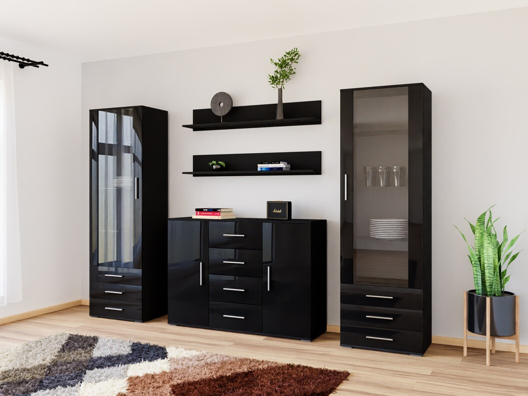 Set za dnevnu sobu Tornola 112 (Crno + Crna visoki sjaj)