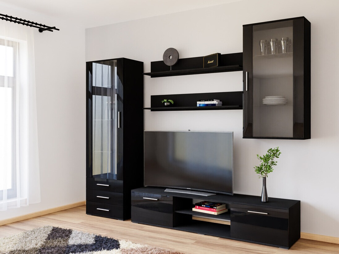 Set za dnevnu sobu Tornola 114 (Crno + Sjajno crna)