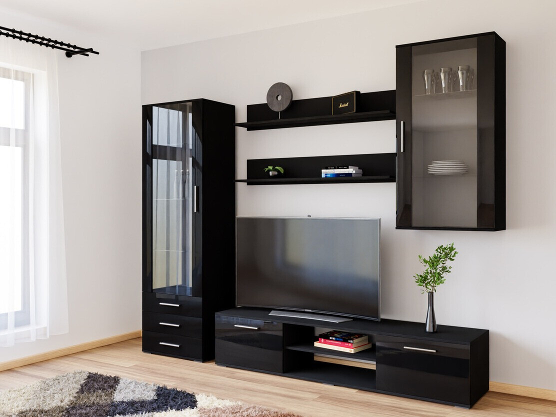 Set za dnevnu sobu Tornola 114 (Crno + Sjajno crna)