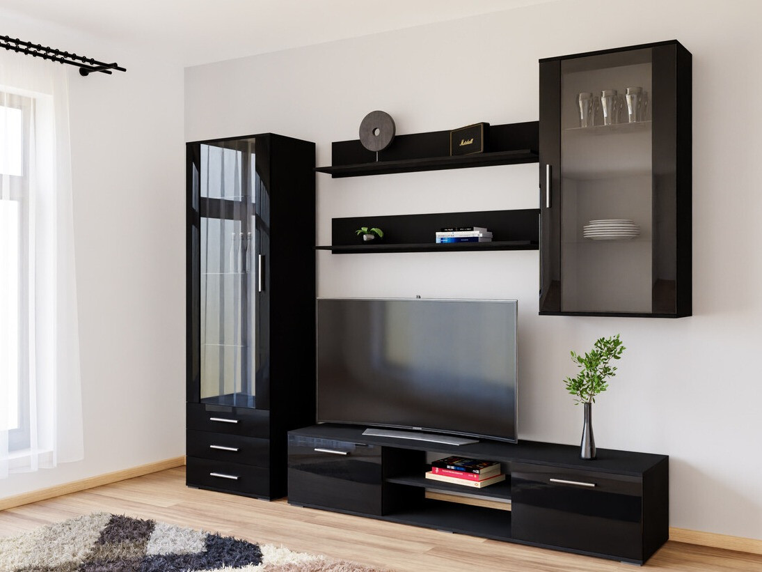 Set za dnevnu sobu Tornola 114 (Crno + Sjajno crna)