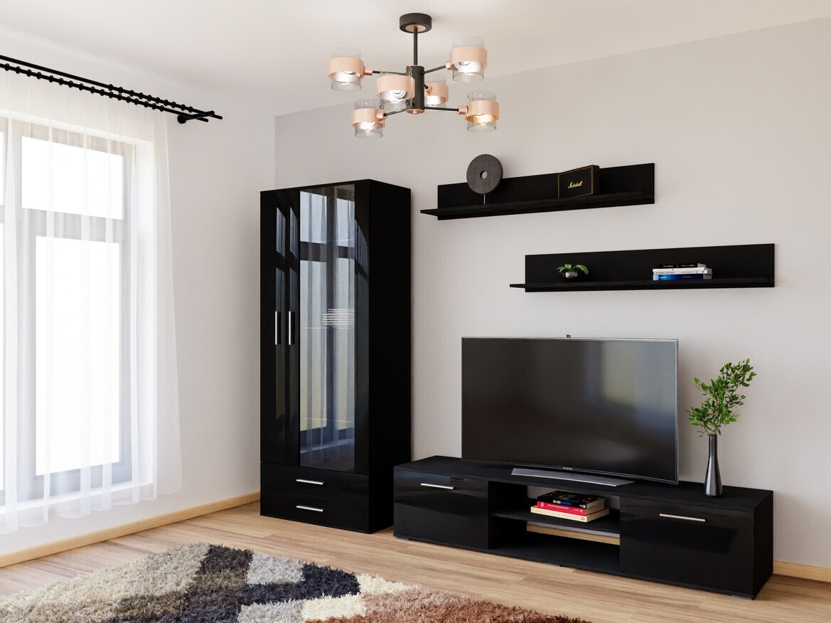 Set za dnevnu sobu Tornola 115 (Crno + Sjajno crna)
