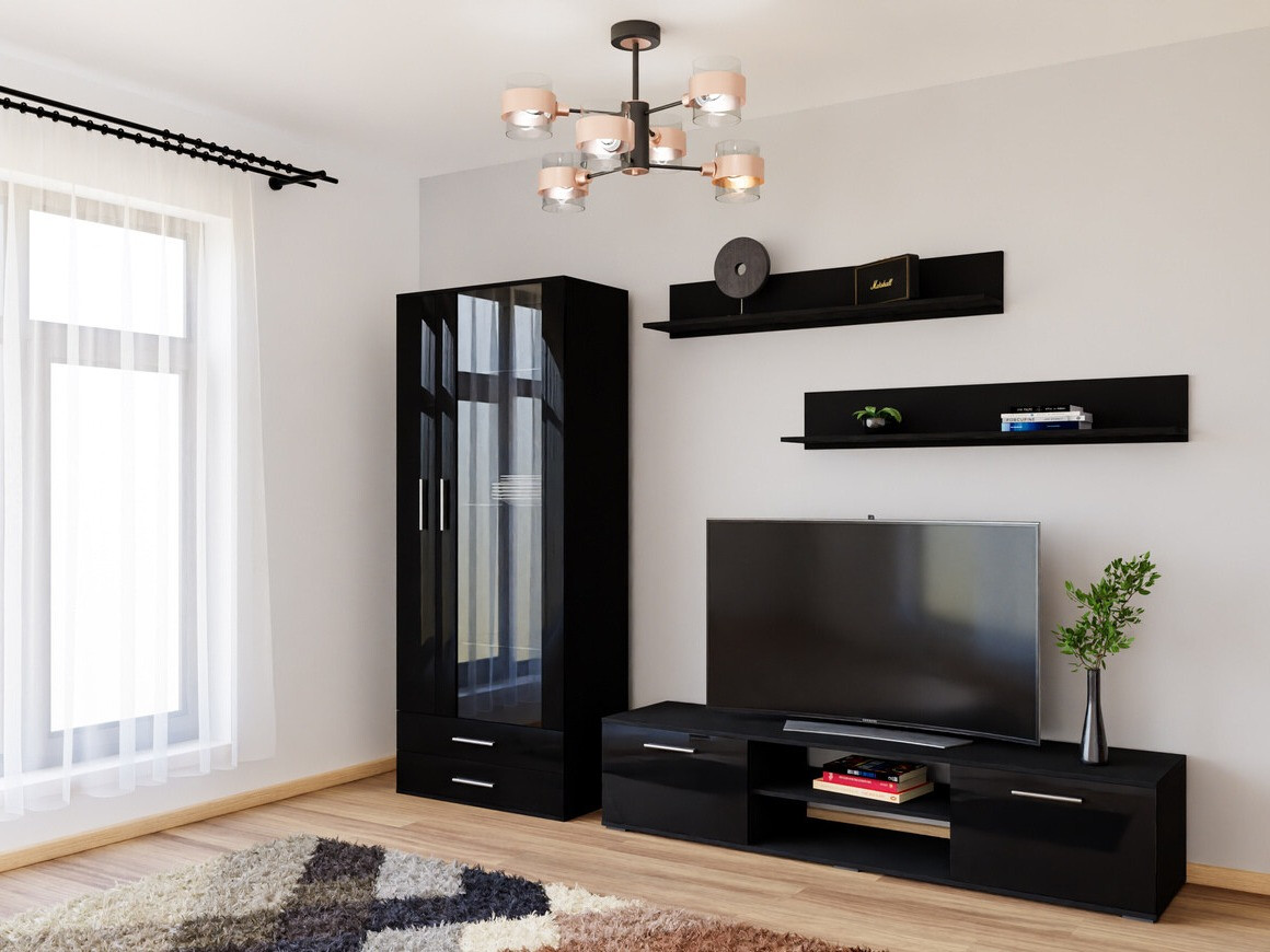 Set za dnevnu sobu Tornola 115 (Crno + Sjajno crna)