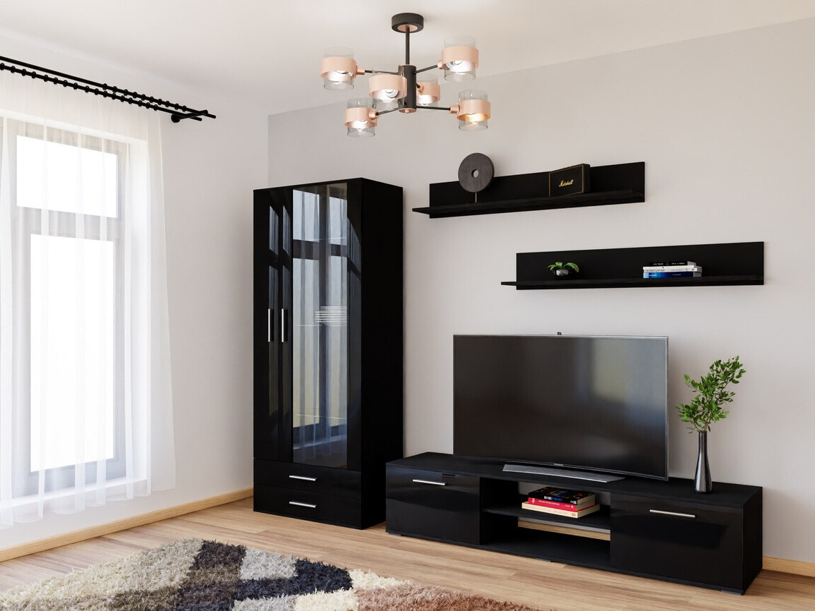 Set za dnevnu sobu Tornola 115 (Crno + Sjajno crna)