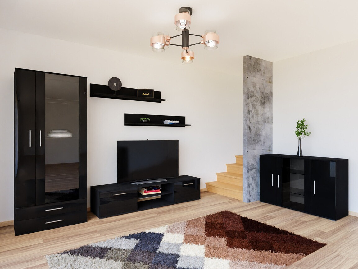 Set za dnevnu sobu Tornola 116 (Crno + Sjajno crna)