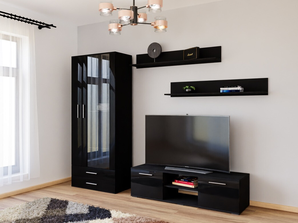 Set za dnevnu sobu Tornola 117 (Crno + Crna visoki sjaj)