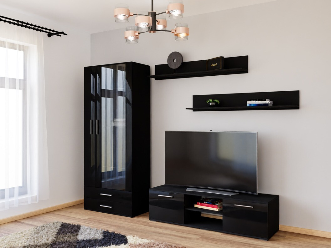 Set za dnevnu sobu Tornola 117 (Crno + Sjajno crna)
