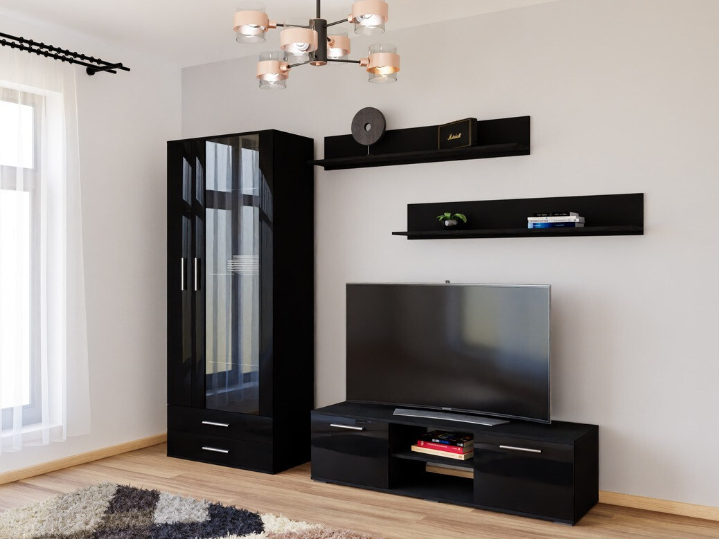 Set za dnevnu sobu Tornola 117 (Crno + Sjajno crna)