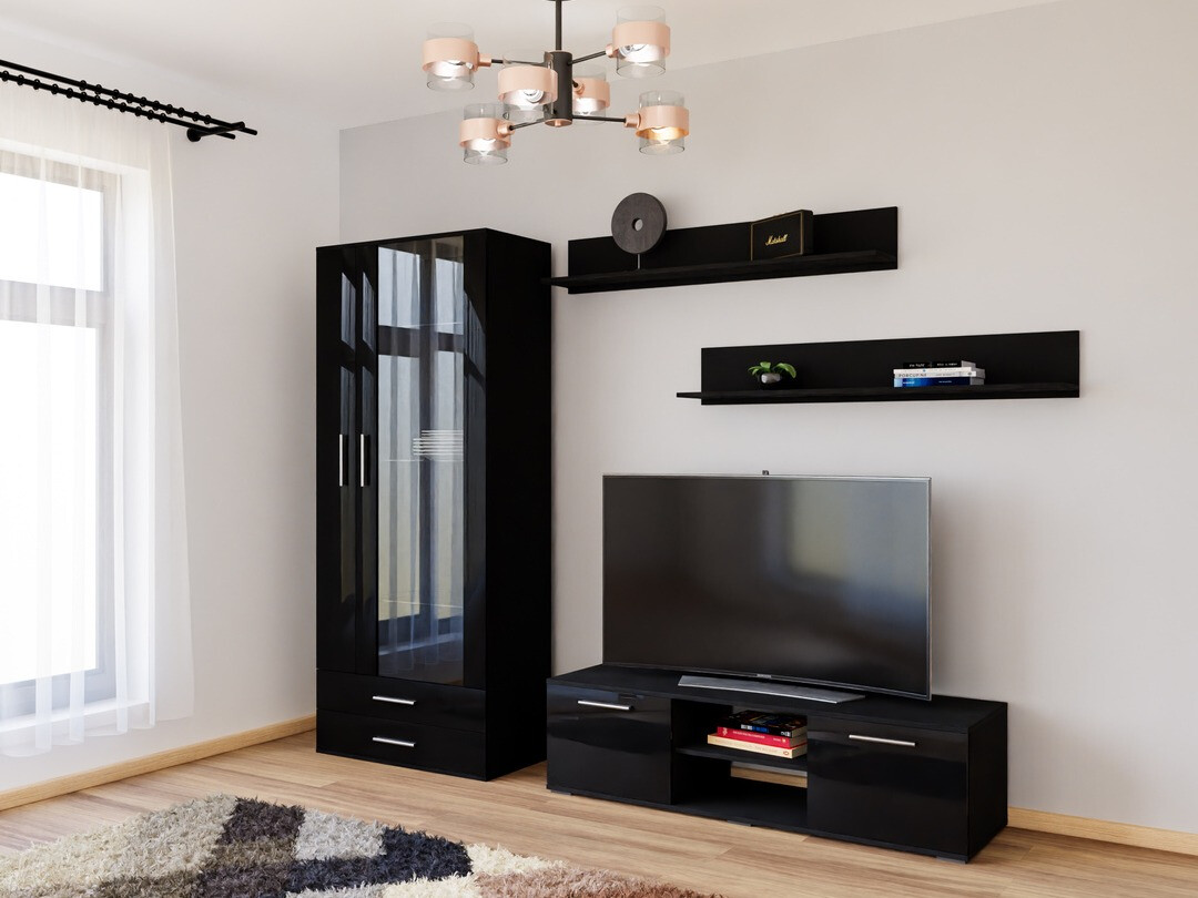Set za dnevnu sobu Tornola 117 (Crno + Sjajno crna)
