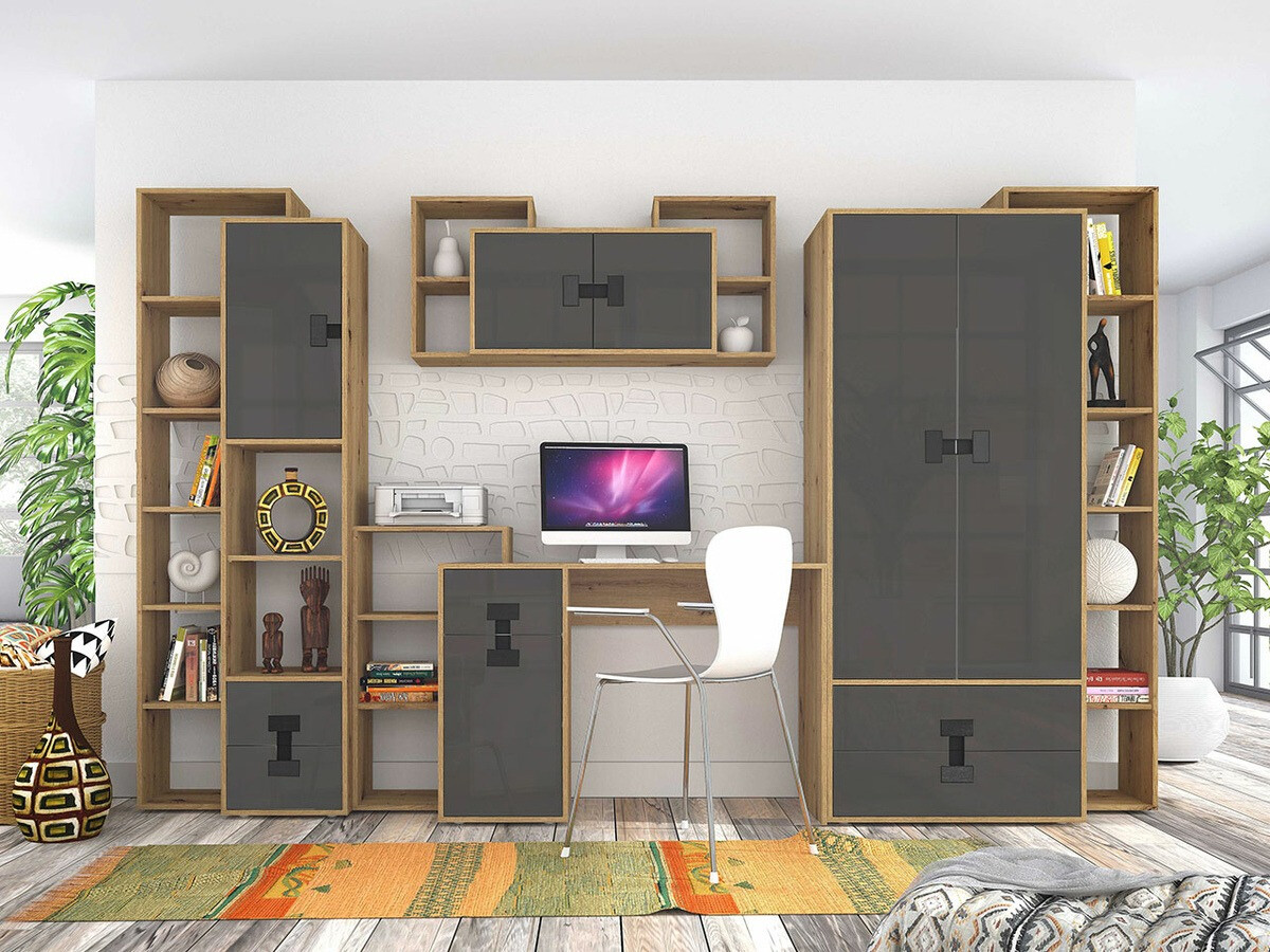 Ormar Florevi 113 (Sjaj siva + Zanatski hrast)