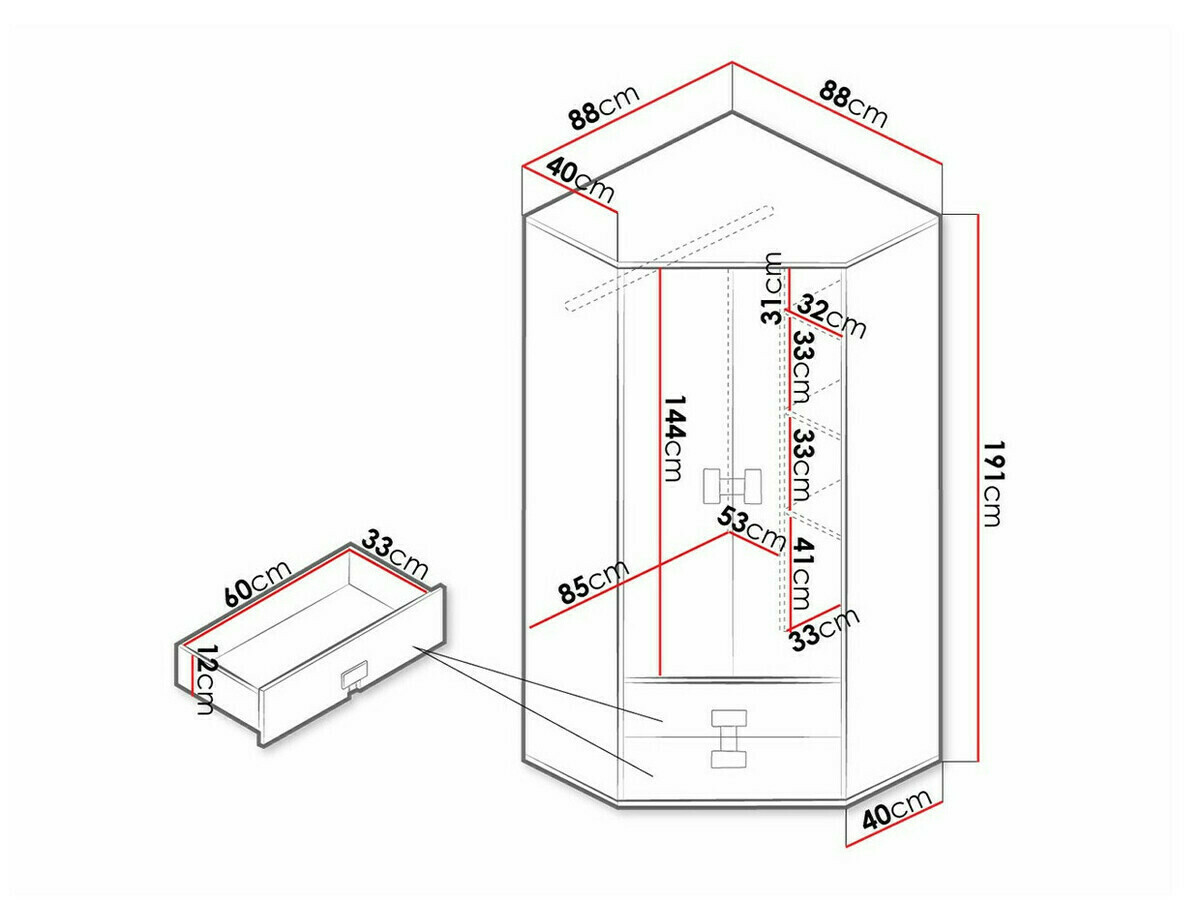 Ugaoni ormar Florevi 114 (Sjajno belo + Zanatski hrast)