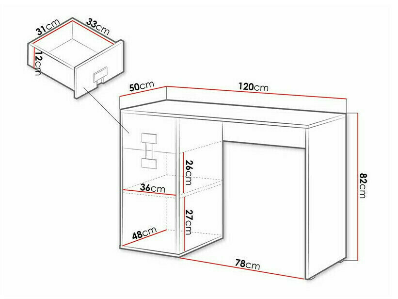 Kancelarijski sto Florevi 100 (Sjajno belo + Zanatski hrast)