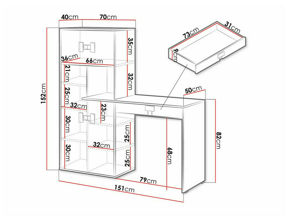 Kancelarijski sto Florevi 101 (Sjajno belo + Zanatski hrast)