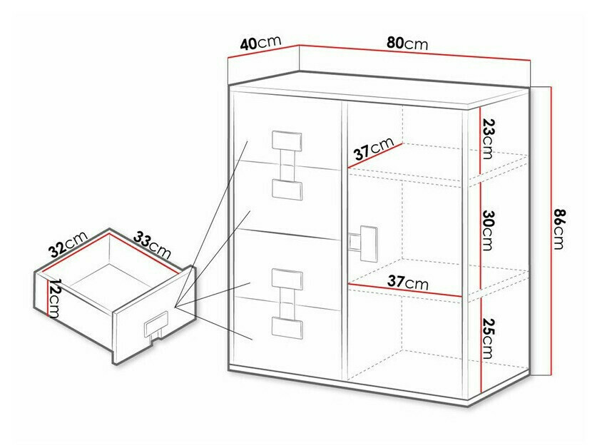 Komoda Florevi 103 (Mat belo + Zanatski hrast)