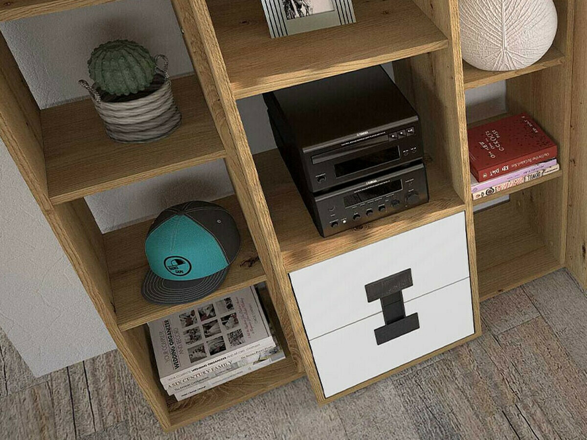 Set za kućnu kancelariju Florevi 104 (Mat belo + Zanatski hrast)