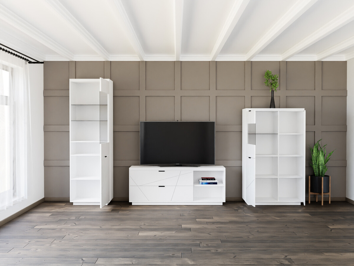 Set za dnevnu sobu Fivale 112 (Sjajno belo + Belo)