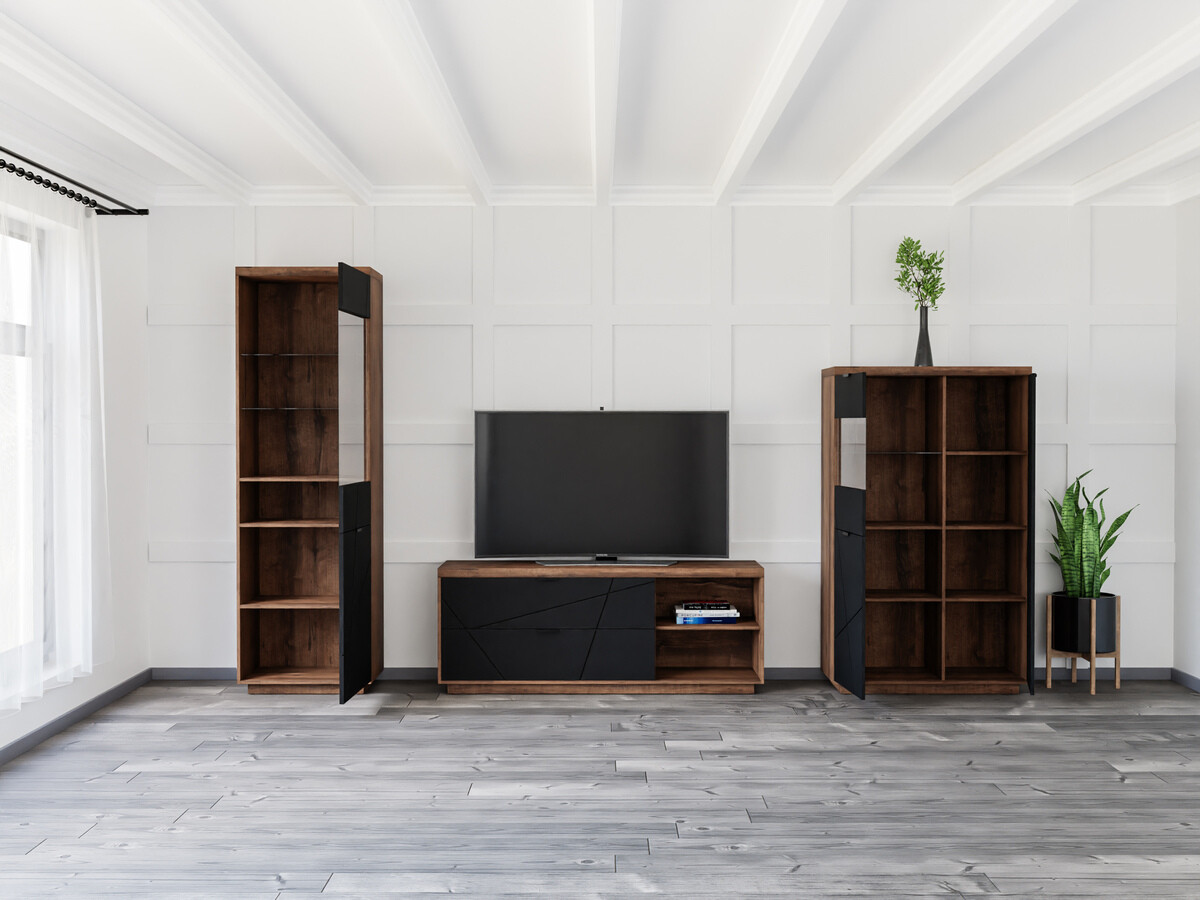 Set za dnevnu sobu Fivale 112 (Tamni Delano hrast + Mat crna)