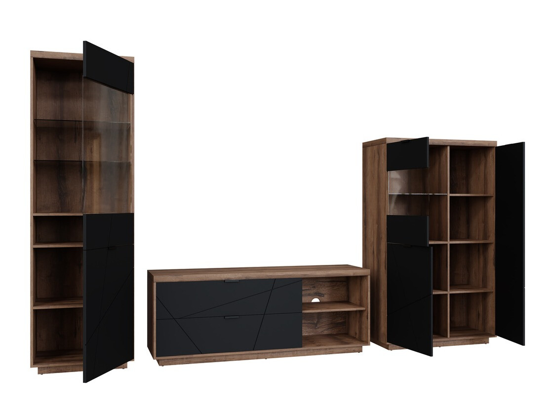 Set za dnevnu sobu Fivale 112 (Tamni Delano hrast + Mat crna)