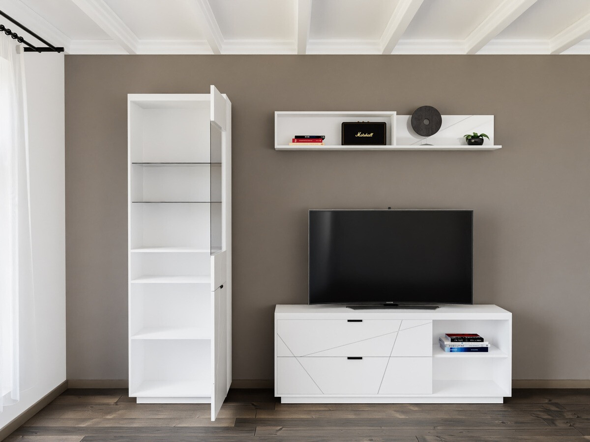 Set za dnevnu sobu Fivale 113 (Sjajno belo + Belo)