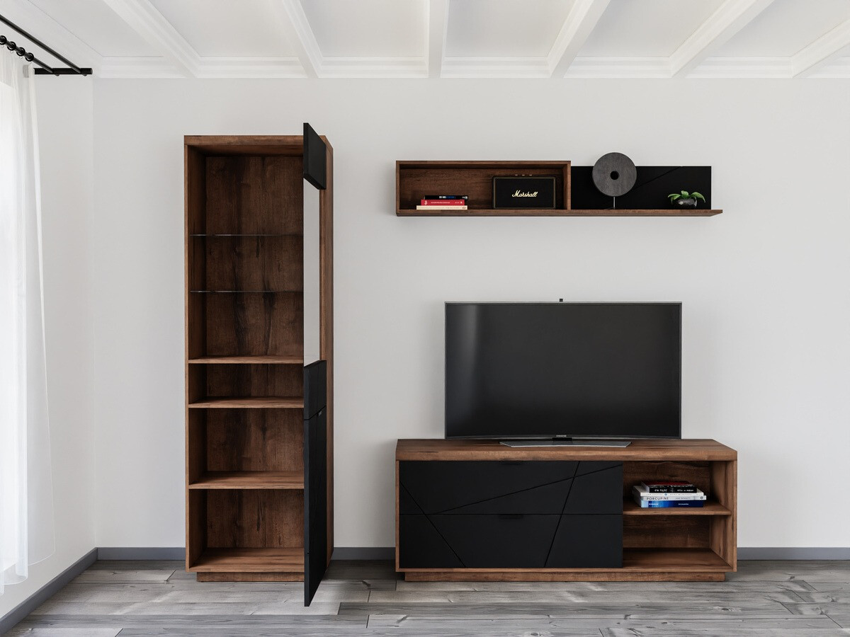 Set za dnevnu sobu Fivale 113 (Tamni Delano hrast + Mat crna)