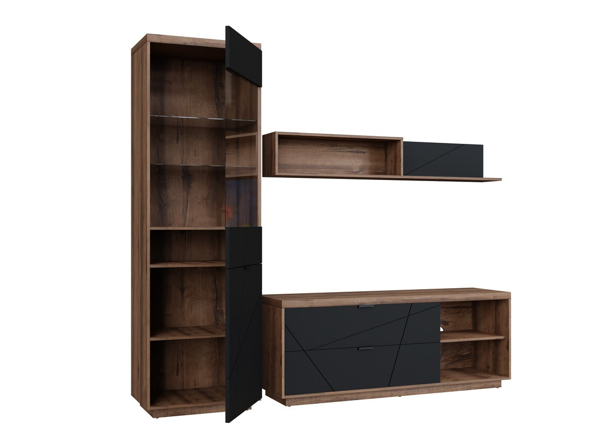 Set za dnevnu sobu Fivale 113 (Tamni Delano hrast + Mat crna)