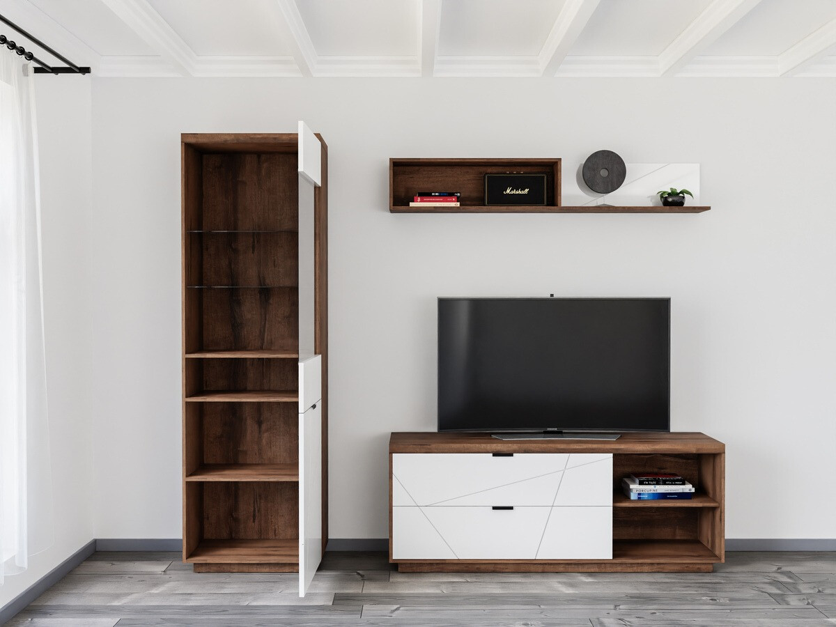 Set za dnevnu sobu Fivale 113 (Tamni Delano hrast + Sjajno belo)