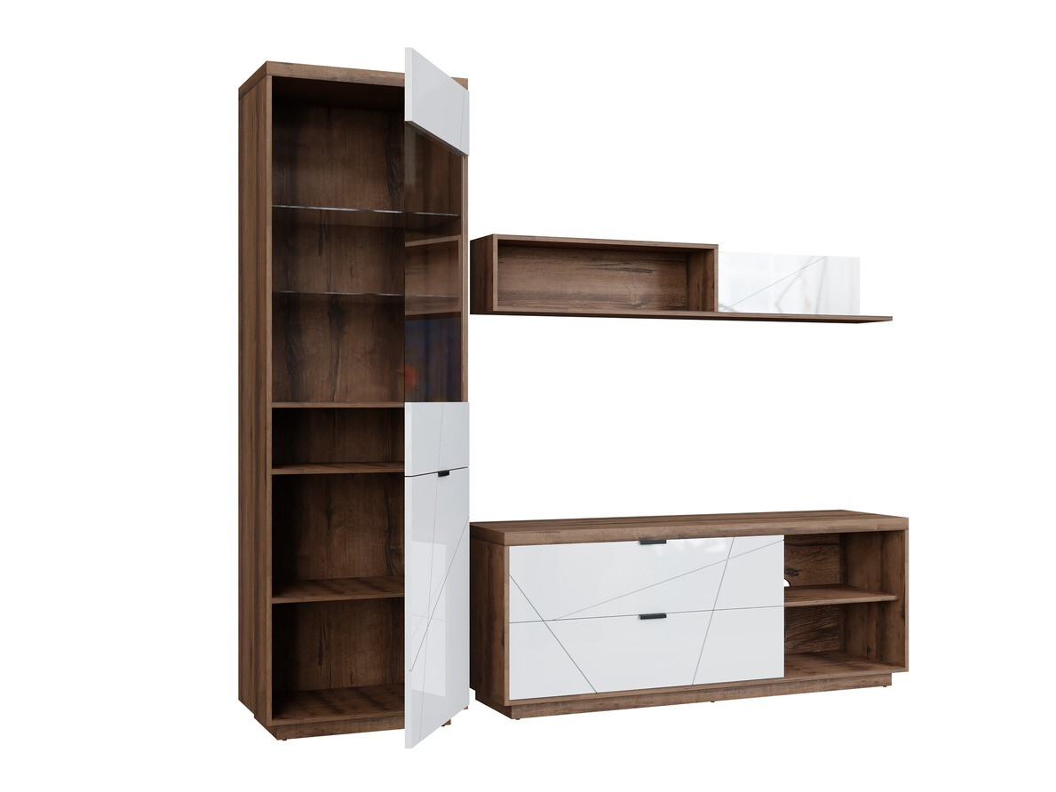 Set za dnevnu sobu Fivale 113 (Tamni Delano hrast + Sjajno belo)