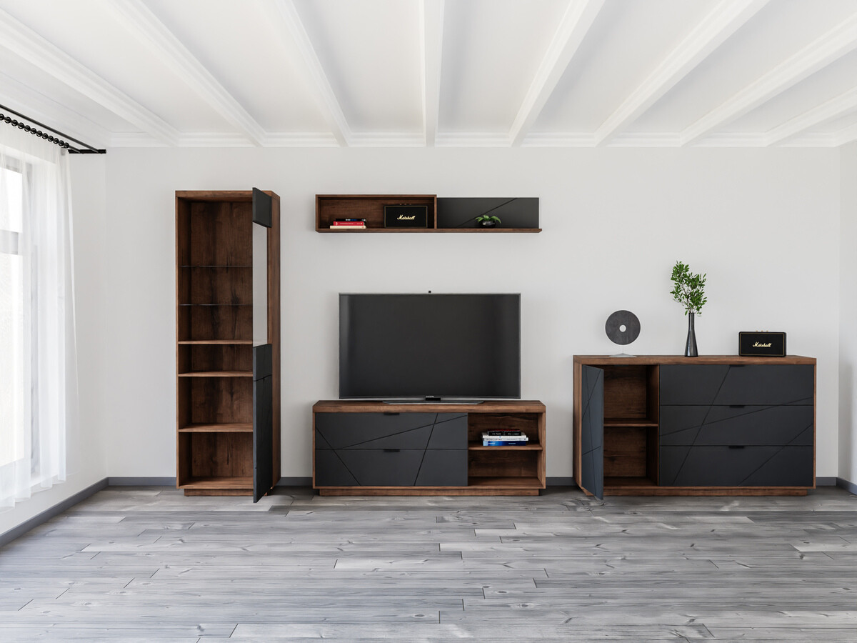 Set za dnevnu sobu Fivale 114 (Tamni Delano hrast + Mat crna)