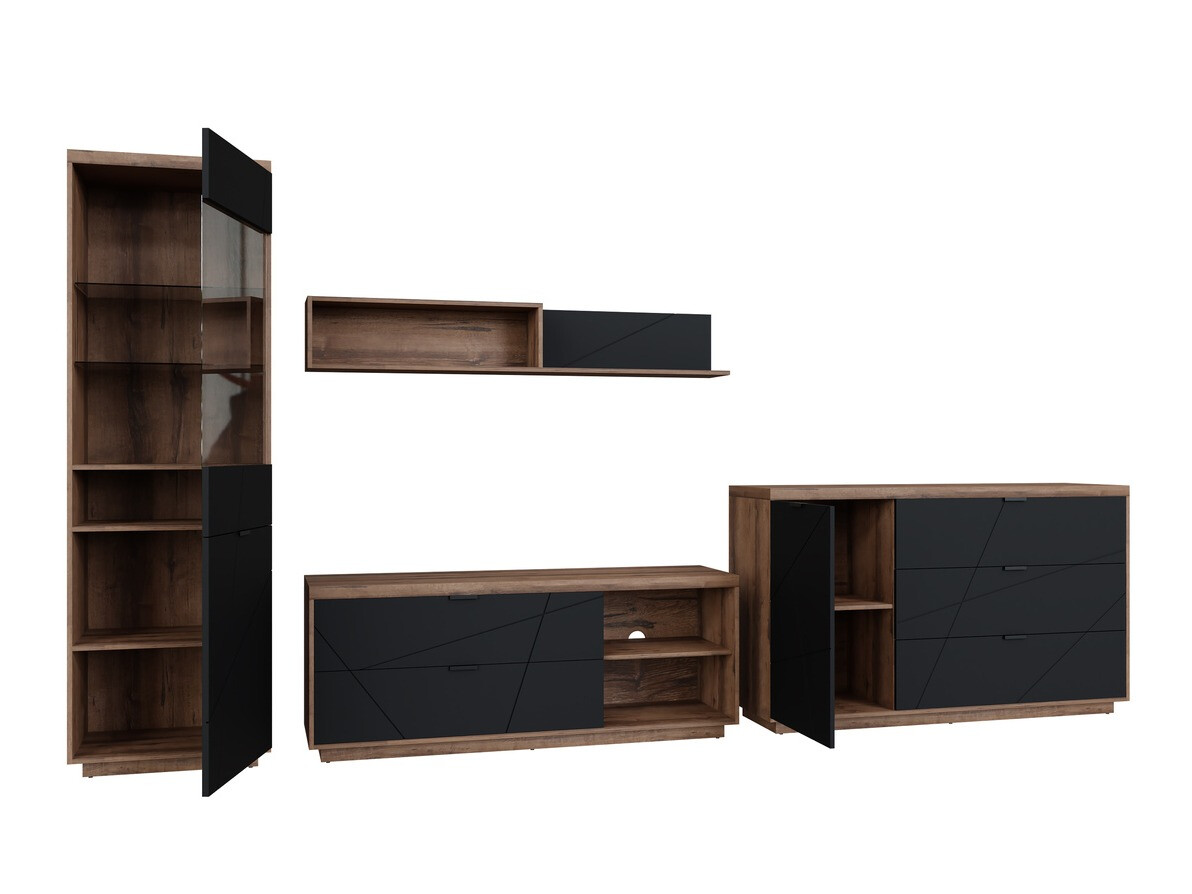 Set za dnevnu sobu Fivale 114 (Tamni Delano hrast + Mat crna)