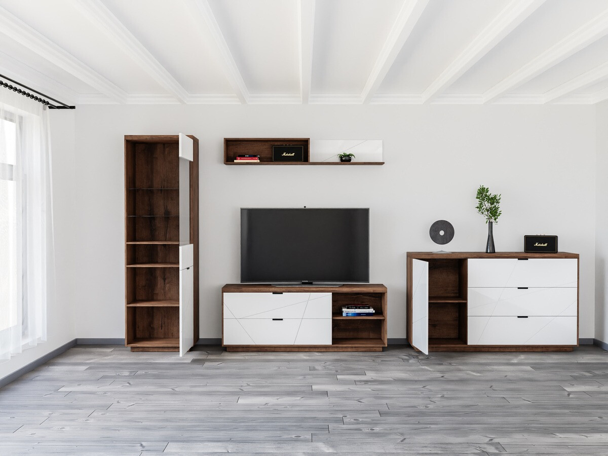 Set za dnevnu sobu Fivale 114 (Tamni Delano hrast + Sjajno belo)