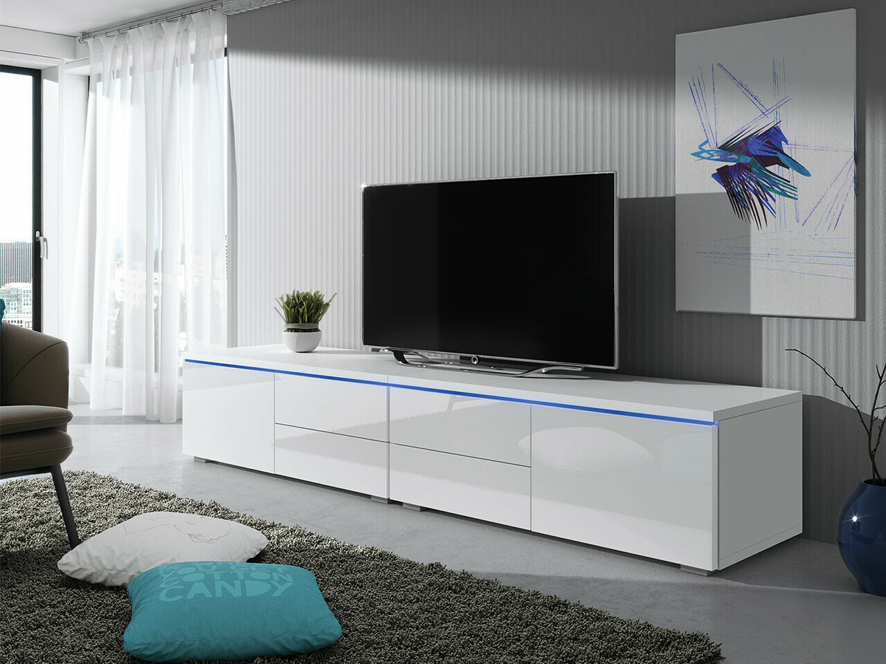 TV komoda Hortus (Belo + Sjajno belo)