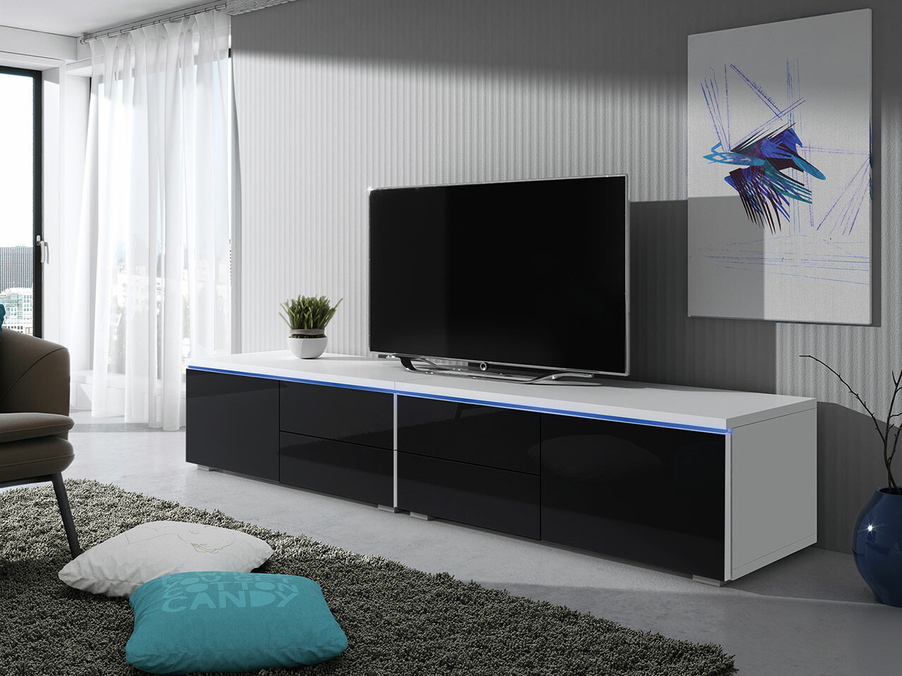 TV komoda Hortus (Belo + Sjajno crna)