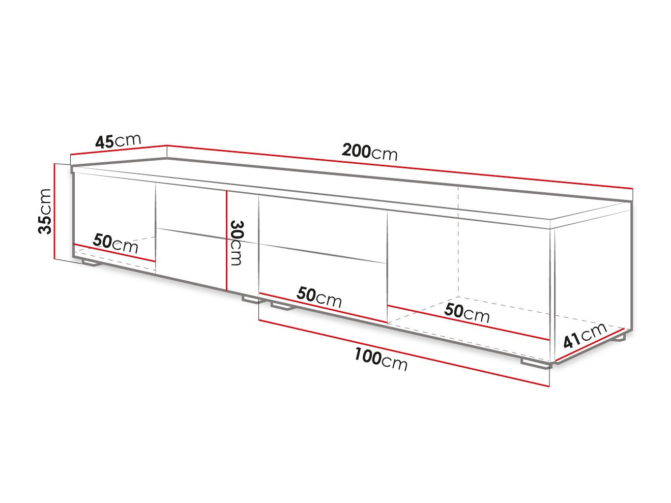 TV komoda Nashville 129 (Belo + Sjajno belo)