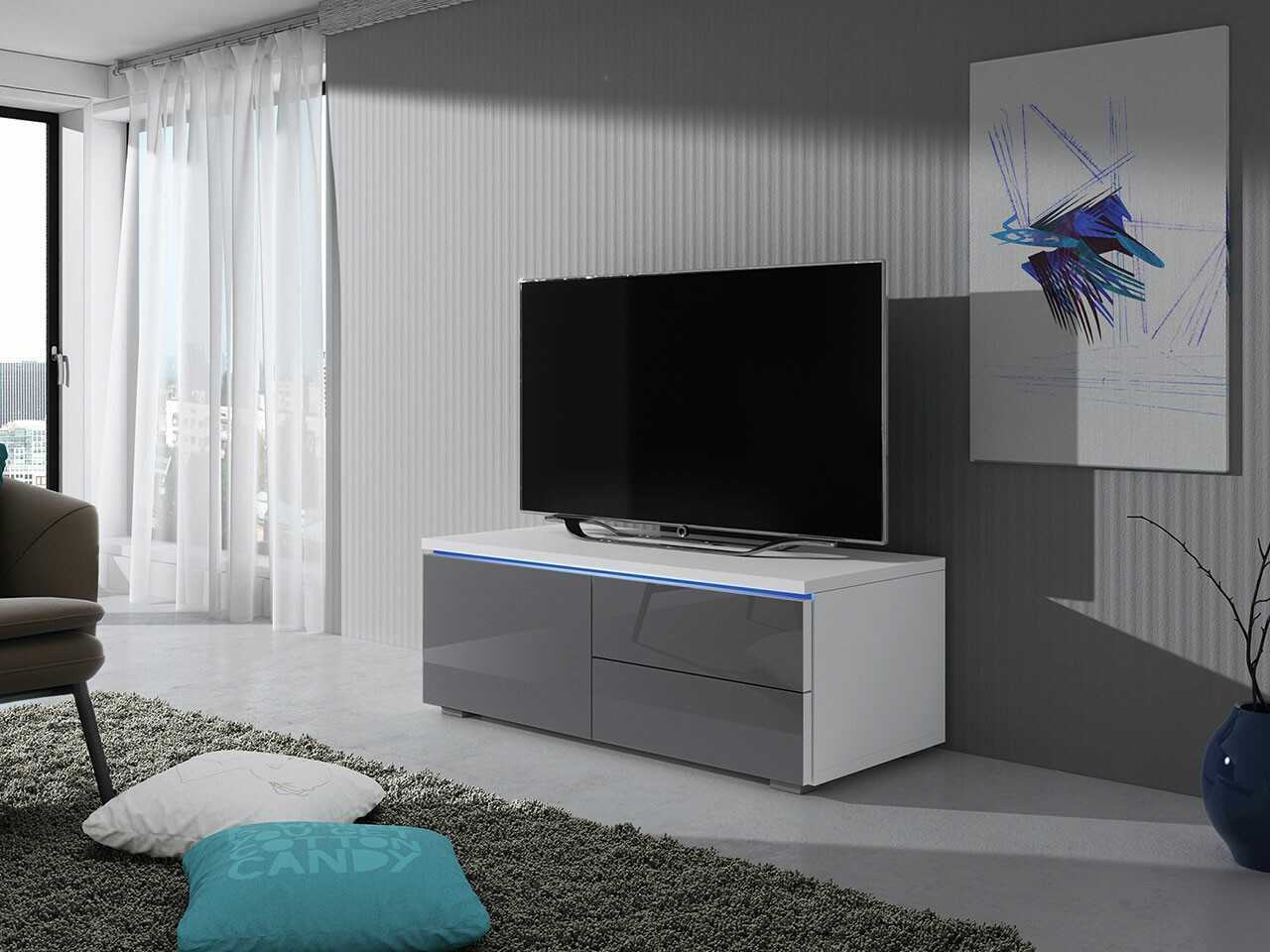 TV komoda Uva VI (Belo + Sjajna siva)