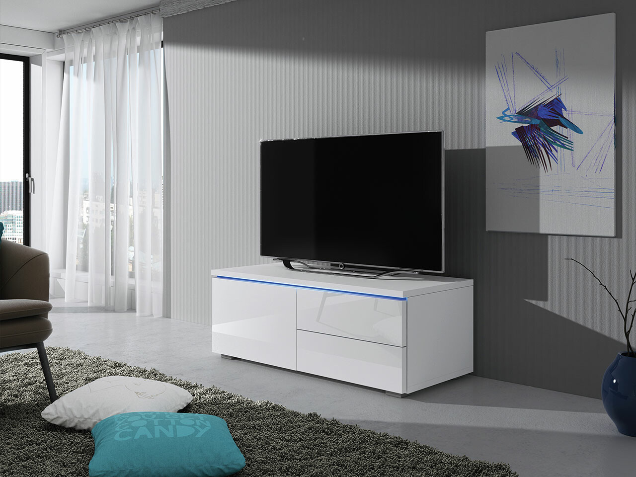 TV komoda Uva VI (Belo + Sjajno belo)