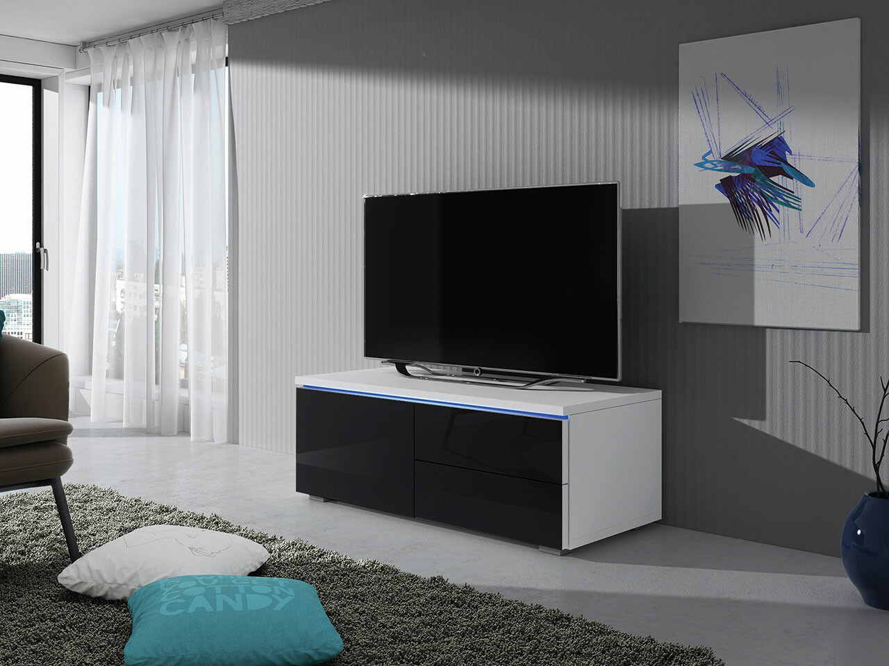 TV komoda Uva VI (Belo + Sjajno crna)