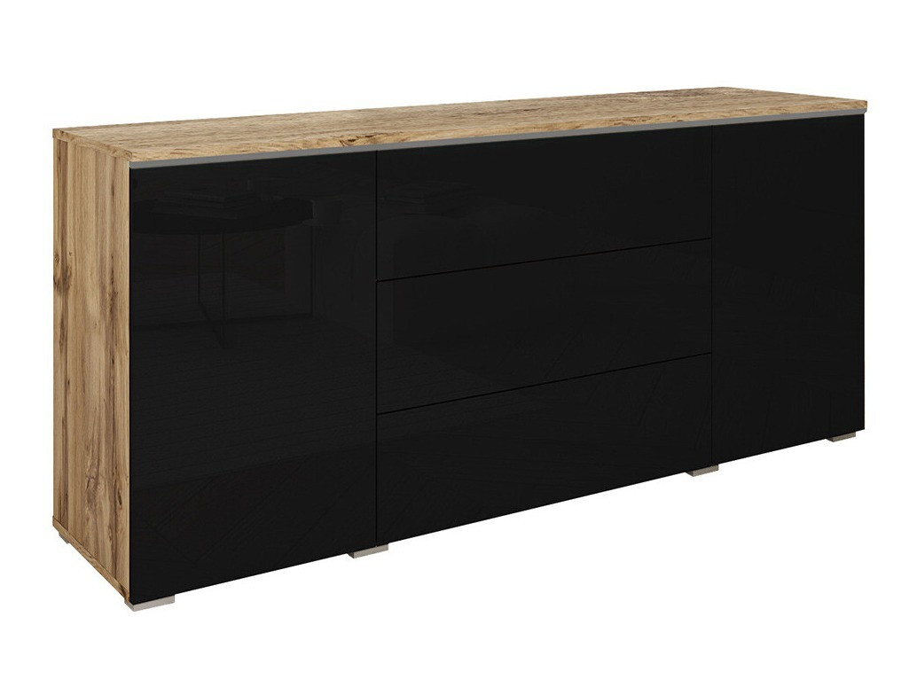 Komoda Sarasota 142 (Вотан храст + Crna visoki sjaj)