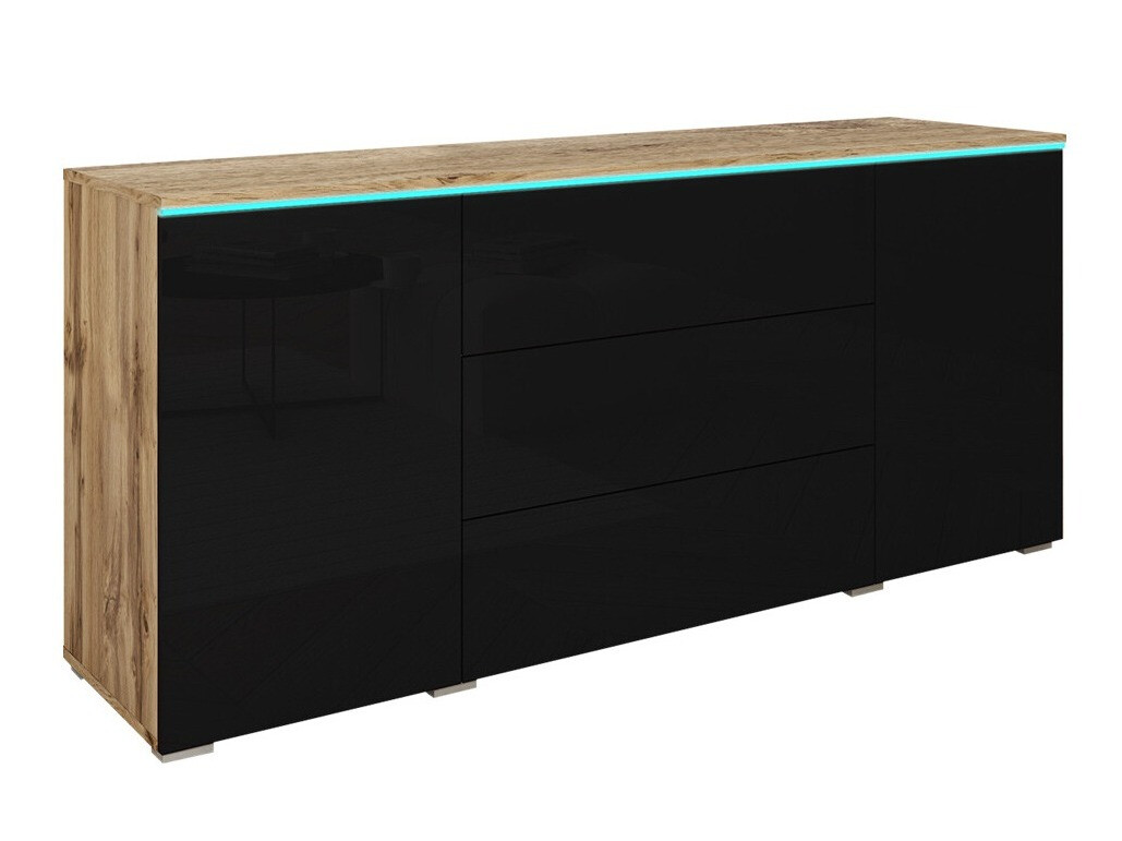 Komoda Sarasota 142 (Вотан храст + Crna visoki sjaj)