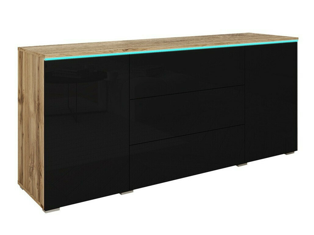 Komoda Sarasota 142 (Вотан храст + Crna visoki sjaj)