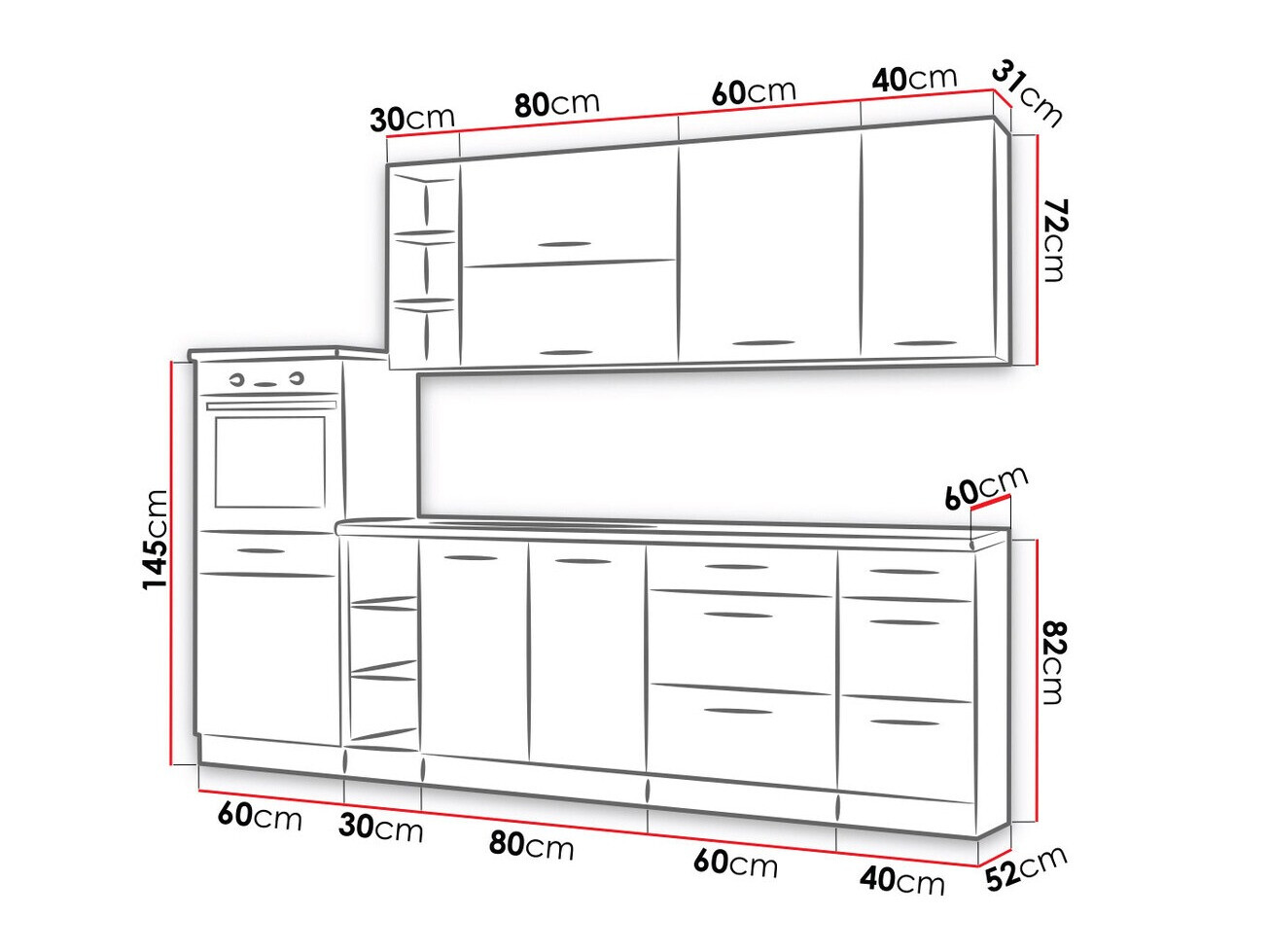Modularni kuhinjski set Wood White 136